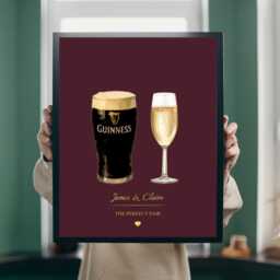 Personalised Gold Foil Effect Drinks Print - Custom Watercolour Cocktail Art Couples Drink Wall - thumbnail 1