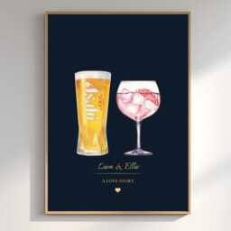 Personalised Gold Foil Effect Drinks Print - Custom Watercolour Cocktail Art Couples Drink Wall - thumbnail 3