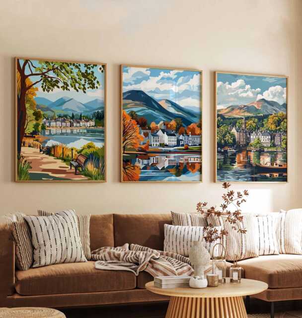 Set Of 3 Keswick Posters, Lake District Art Prints, Scenic Mountain, Wall Decor, Vintage Hiking Poster Set, Nature Lover Gift - image 1