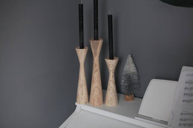 Wooden Set Of 3 Candlesticks Scandinavian Style Primitive Candle Holder Home Decorative Japanese Decor Rustic Texture Handmade Gift - image 1