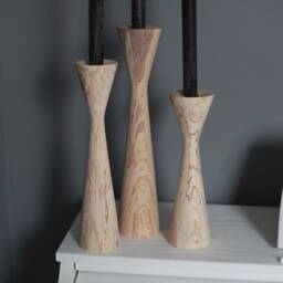 Wooden Set Of 3 Candlesticks Scandinavian Style Primitive Candle Holder Home Decorative Japanese Decor Rustic Texture Handmade Gift - thumbnail 2