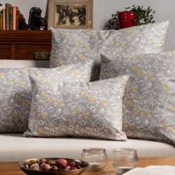 "Dainty Songbird Grey & Ochre Yellow Rectangular Boudoir Cushion. 17"" X 12" - thumbnail 2