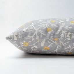 "Dainty Songbird Grey & Ochre Yellow Rectangular Boudoir Cushion. 17"" X 12" - thumbnail 3