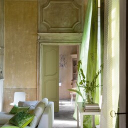 Custom Soft Green Silk Curtain Panels With Velvet Embellishments - thumbnail 4