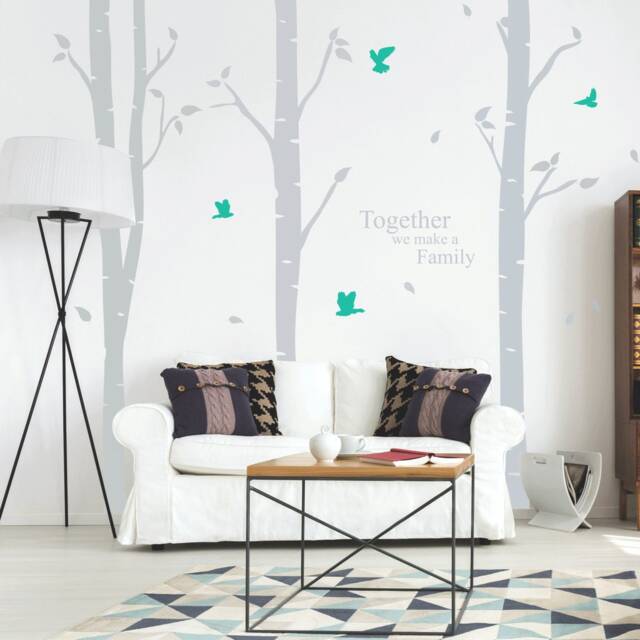 Beside This Tree Wall Stickers Decal Birch Trees Vinyl - Spring Leafs & Birds Quote - image 1