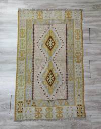 Handmade Turkish Kilim Rug Animal Design, Bohemian Flat Weave - 126x75 cm - thumbnail 1