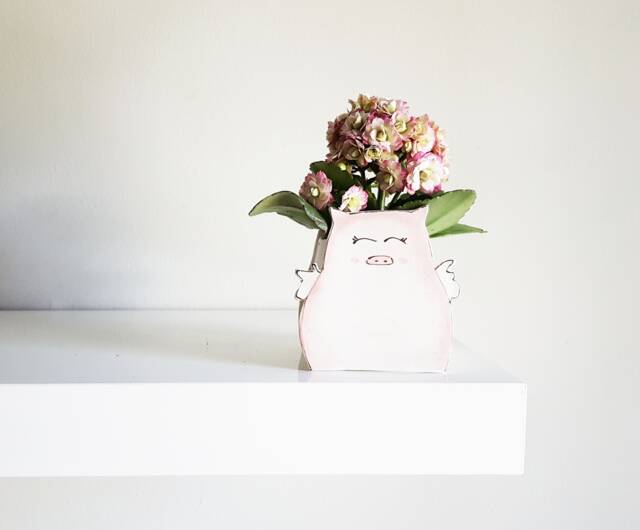 Small Pink Flying Pig Planter. Little Piggy Ceramic Vase Perfect For Succulent. Happy Cactus Lovers Gift - image 1