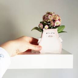 Small Pink Flying Pig Planter. Little Piggy Ceramic Vase Perfect For Succulent. Happy Cactus Lovers Gift - thumbnail 2