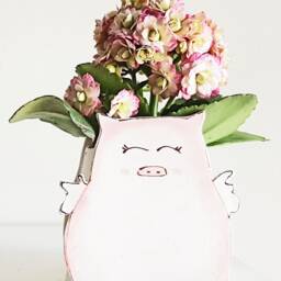 Small Pink Flying Pig Planter. Little Piggy Ceramic Vase Perfect For Succulent. Happy Cactus Lovers Gift - thumbnail 3