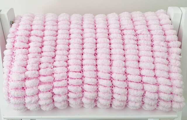 Hand Knitted Pom Baby Blanket - Pink Car Seat Size - Approx 45cmx47cm - image 1