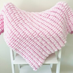 Hand Knitted Pom Baby Blanket - Pink Car Seat Size - Approx 45cmx47cm - thumbnail 3