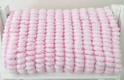 Hand Knitted Pom Baby Blanket - Pink Car Seat Size - Approx 45cmx47cm - thumbnail 1