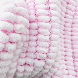 Hand Knitted Pom Baby Blanket - Pink Car Seat Size - Approx 45cmx47cm - thumbnail 2