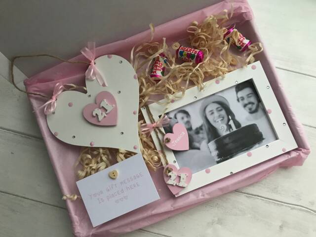 Personalised 21st Birthday Photo Frame Wooden Plaque Gift Hamper Set Keepsake Letterbox - image 1