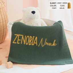 Personalized Embroidered Cotton Baby Blanket Custom Name Newborn Christening Gift - thumbnail 1