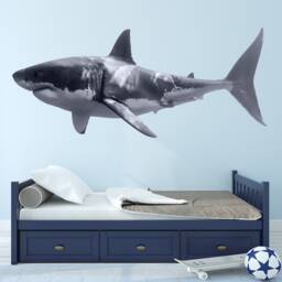 Shark Wall Decal - Great White Realistic Peel & Stick Jaws Sticker Reusable Fabric Material Vwaq Pas3 - thumbnail 1