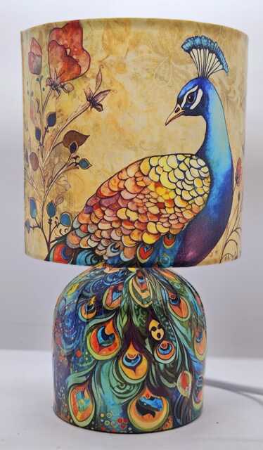 Peacock Table Lamp - Colorful Oriental Home Decor Decoupage Gift - image 1