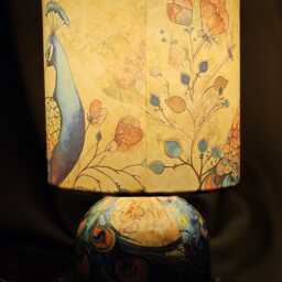 Peacock Table Lamp - Colorful Oriental Home Decor Decoupage Gift - thumbnail 3