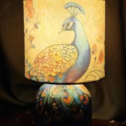 Peacock Table Lamp - Colorful Oriental Home Decor Decoupage Gift - thumbnail 2