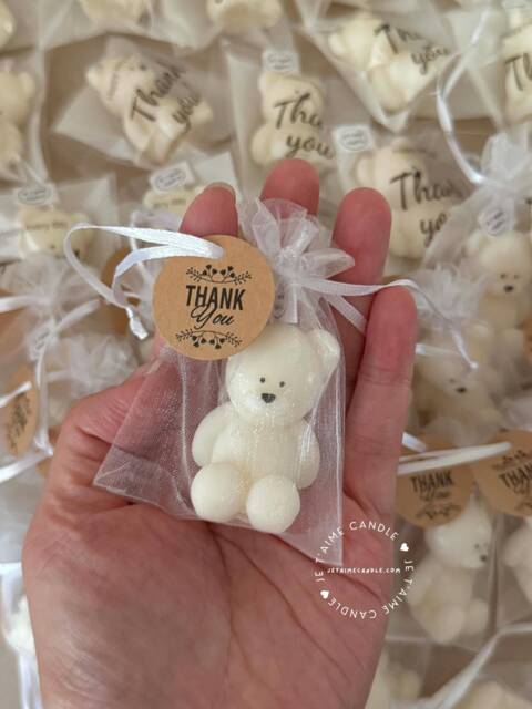 Mini Teddy Bear Candle Favor With Bag, Beary First Birthday Baby Shower Gifts in Bulk, Thank You Much Wedding Bridal Guest Party Decor