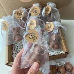 Mini Teddy Bear Candle Favor With Bag, Beary First Birthday Baby Shower Gifts in Bulk, Thank You Much Wedding Bridal Guest Party Decor - thumbnail 2