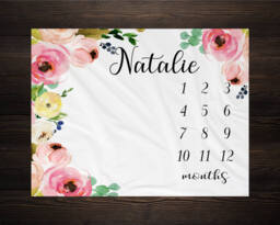 Baby Girl Milestone Blanket Month Growth Tracker Minky Fleece Custom Personalized Shower Gift Watercolor Floral Newborn - thumbnail 1