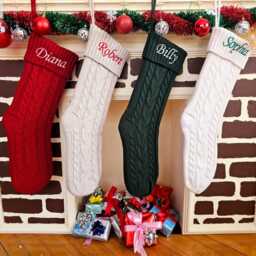 Embroidered Christmas Stockings, Monogram Family Stocking Gifts, 2025 Knitted Stockings, Xmas Holiday Gifts