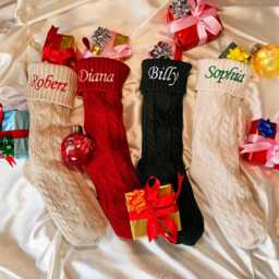Embroidered Christmas Stockings, Monogram Family Stocking Gifts, 2025 Knitted Stockings, Xmas Holiday Gifts - thumbnail 2