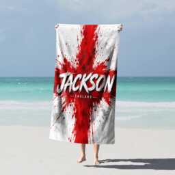 Personalised Name England Flag Bath Beach Towel Three Lions Football Supporter St Georges Cross Sports Fan Holiday Gift Present For Him Her - thumbnail 1