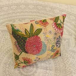 Floral Kantha Pillow Cover Indian Cotton Cushion, 24x24 - thumbnail 2