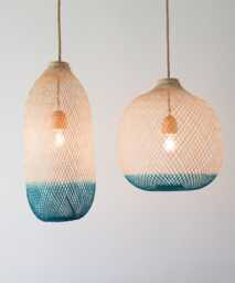 Hand-Dyed Bamboo Pendant Light - Teal Turquoise Artisan Fish Trap Lamp Shade Fixture/Cw - thumbnail 1
