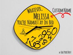 Custom Name Whatever, You're Namast'ay in Bed/Oval Yellow - Wall Clock - thumbnail 1