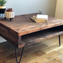 Industrial Reclaimed Coffee Table With Black Metal Hairpin Legs - thumbnail 3