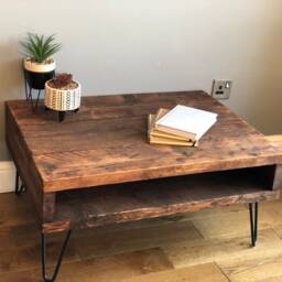 Industrial Reclaimed Coffee Table With Black Metal Hairpin Legs - thumbnail 2