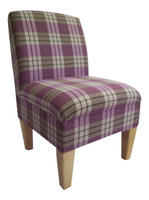 Bedroom Chair On Wooden Beech Coloured Legs - Kintyre Heather Tartan Fabric - image 1
