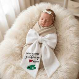 Daddy's Future Golfing Buddy Embroidered Newborn Bow Sash, Golf Baby Swaddle, Sash For Picture, Shower Gift - thumbnail 3