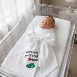 Daddy's Future Golfing Buddy Embroidered Newborn Bow Sash, Golf Baby Swaddle, Sash For Picture, Shower Gift - thumbnail 2
