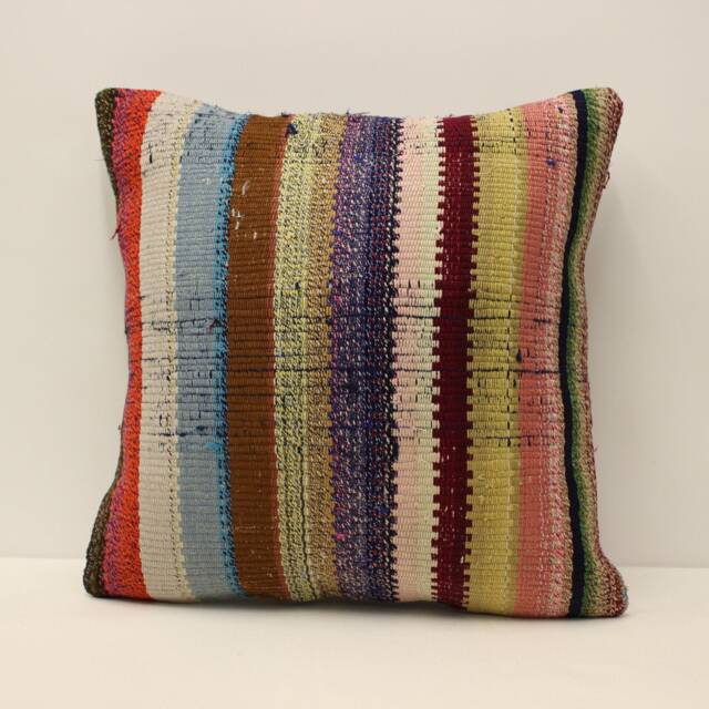 Handmade Vintage Kilim Pillow Cover, Bohemian Wool Throw - 18x18 In - image 1
