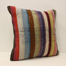 Handmade Vintage Kilim Pillow Cover, Bohemian Wool Throw - 18x18 In - thumbnail 2