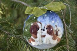 Felt Christmas Ball Ornament Cavalier King Charles Spaniels in Love