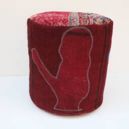 Handmade Kilim Pouf, Wool & Cotton, Rustic Ottoman Footstool - thumbnail 3