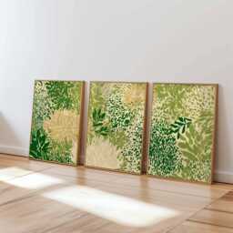 Green Botanical Wall Art Prints Set Of 3, Abstract Leaf & Floral Posters, Modern Nature For Living Room Or Bedroom Decor - thumbnail 1