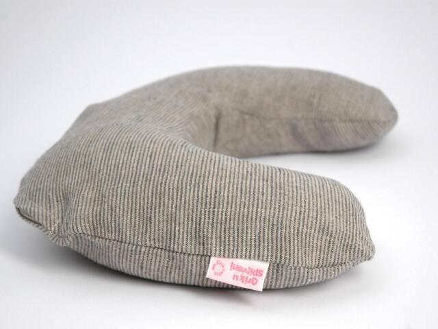 Small Neck Pillow, Buckwheat Neck Support Pillow, Travel Gray Striped Linen&cotton Pillow Covers, Zippered Cover - image 1