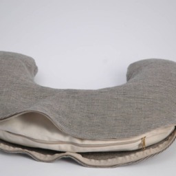 Small Neck Pillow, Buckwheat Neck Support Pillow, Travel Gray Striped Linen&cotton Pillow Covers, Zippered Cover - thumbnail 2