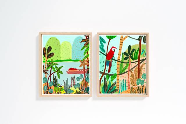 Jungle Art, Set Of 2 Botanical Prints, Tropical Plants Print, Kids Room Wall Jungle Art Parrot Print - image 1
