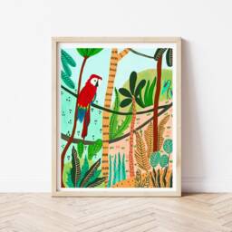 Jungle Art, Set Of 2 Botanical Prints, Tropical Plants Print, Kids Room Wall Jungle Art Parrot Print - thumbnail 3