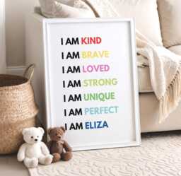 Personalised Kids Affirmation Print Custom Name Nursery Wall Art Positive Quotes Rainbow Decor - thumbnail 1