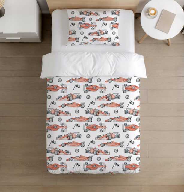 Bedding - Race Cars Red, Duvet Cover Set, Fitted Sheets, Pillow Case, Modern Colourful Kids Bedding - image 1