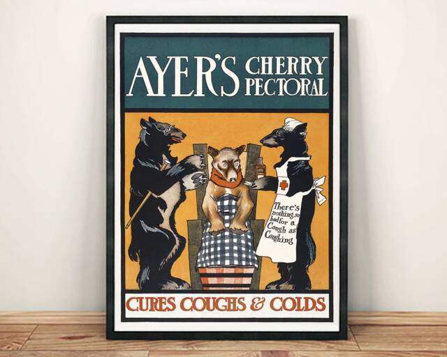 Three Bears Poster Vintage Cough Medicine Wellness Advert Print - image 1