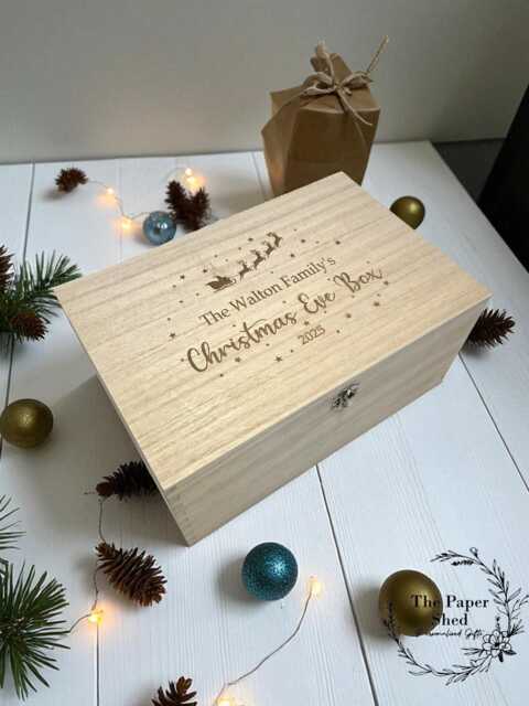 Personalised Family Christmas Eve Box Wooden Engraved